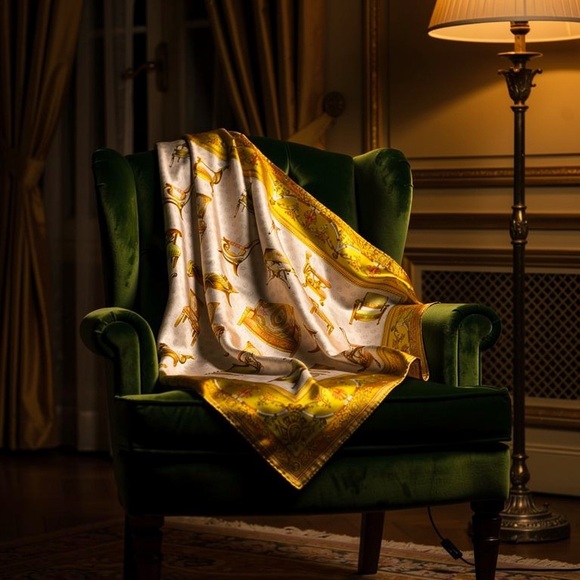 Gucci Silk Vintage Yellow and Ivory Decorative Scarf 34”